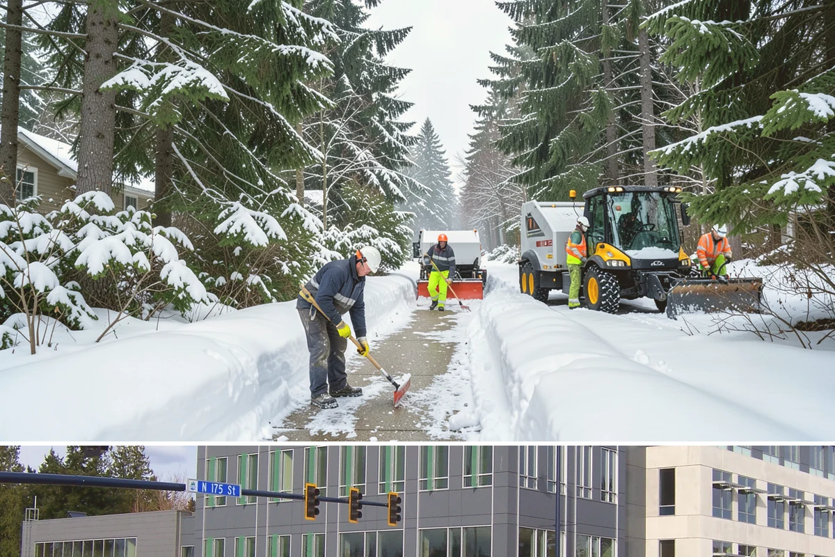 Commercial Sidewalk Clearing in Shoreline, King County, WA - Commercial sidewalks demand prompt clearing whenever December-to-February storms trigger local snow-removal ordinances.