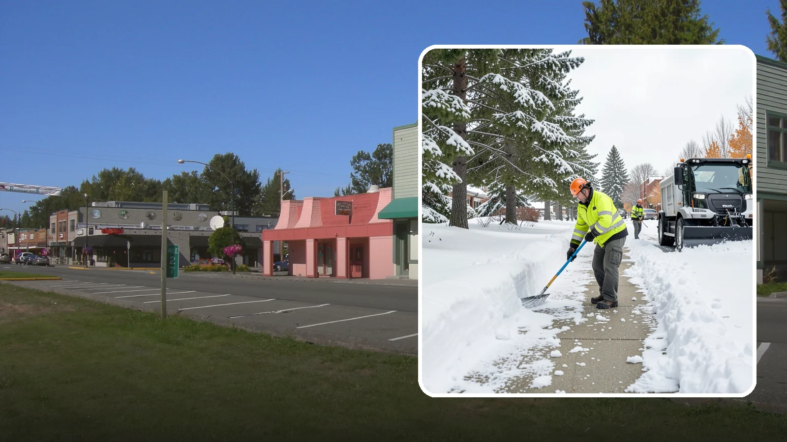 Commercial Sidewalk Clearing in Snoqualmie, King County, WA - Keep the public sidewalks around your commercial property safe and code-compliant through Western Washington winter weather.