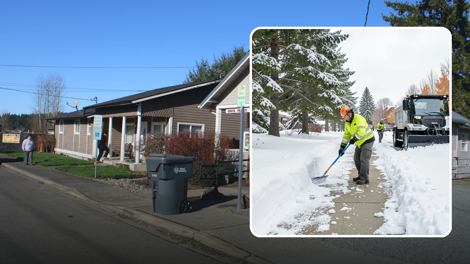 Commercial Sidewalk Clearing in South Prairie, Pierce County, WA - Keep the public sidewalks around your commercial property safe and code-compliant through Western Washington winter weather.