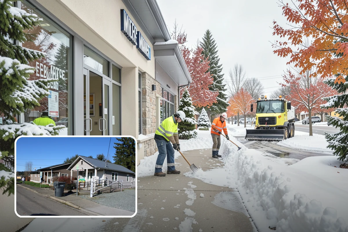 Commercial Sidewalk Clearing in South Prairie, Pierce County, WA - Code-compliant clearing of public frontage