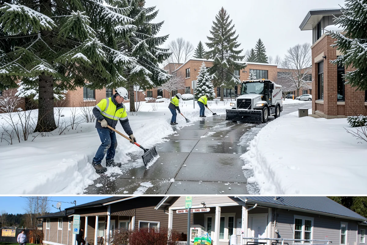Commercial Sidewalk Clearing in South Prairie, Pierce County, WA - Commercial sidewalks demand prompt clearing whenever December-to-February storms trigger local snow-removal ordinances.