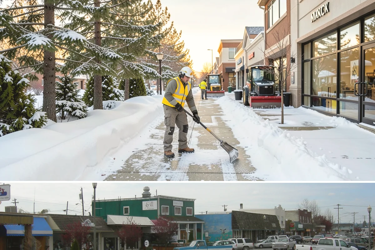 Commercial Sidewalk Clearing in Stanwood, Snohomish County, WA - Commercial sidewalks demand prompt clearing whenever December-to-February storms trigger local snow-removal ordinances.