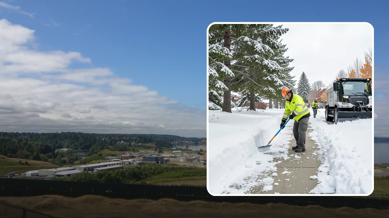 Commercial Sidewalk Clearing in University Place, Pierce County, WA - Keep the public sidewalks around your commercial property safe and code-compliant through Western Washington winter weather.