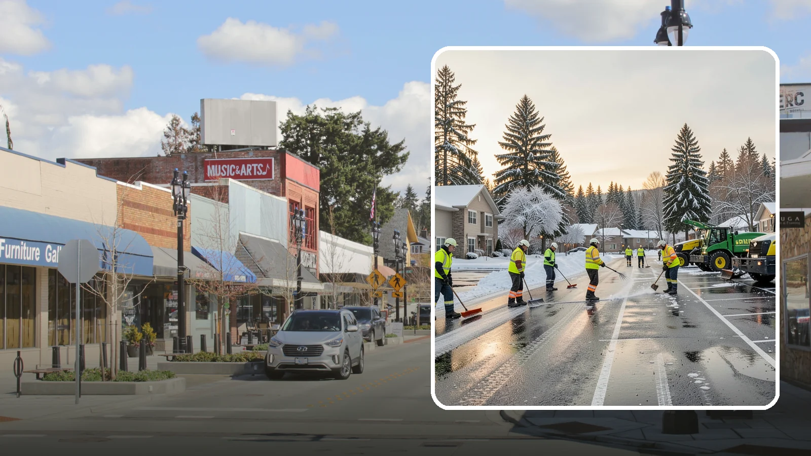 Commercial Snow Removal in Bothell, King County, WA - When a Puget Sound cold snap drops wet snow across your commercial property, our crews keep parking areas, walkways, and access...