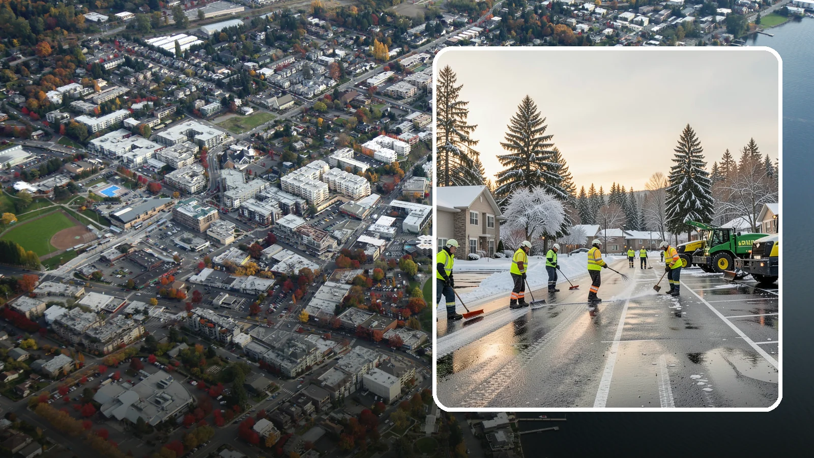 Commercial Snow Removal in Kirkland, King County, WA - When a Puget Sound cold snap drops wet snow across your commercial property, our crews keep parking areas, walkways, and access...