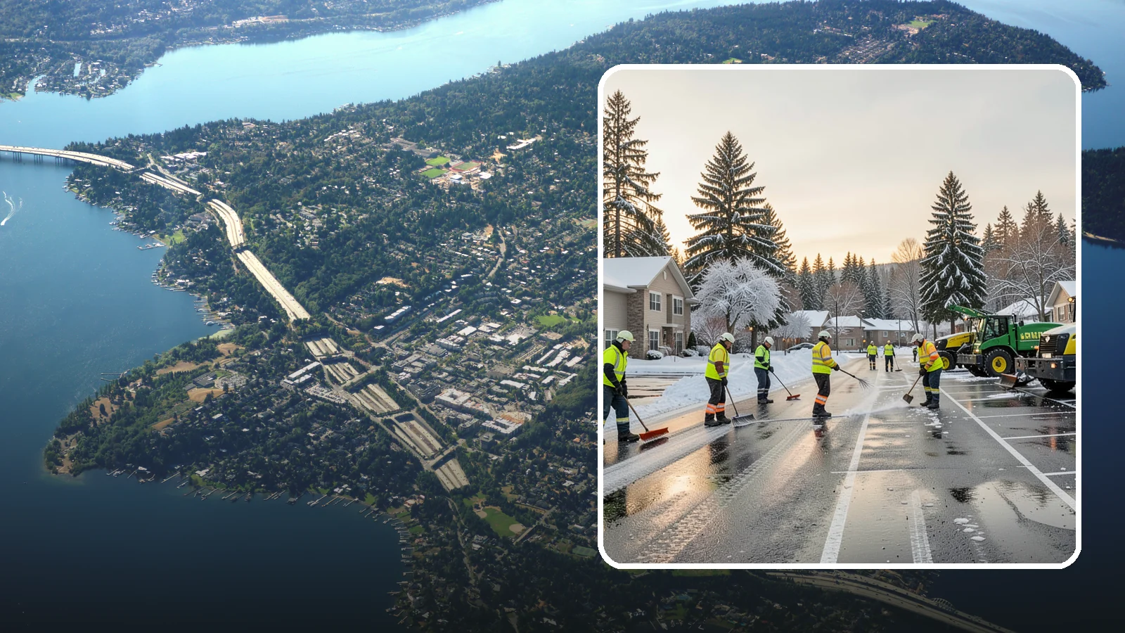Commercial Snow Removal in Mercer Island, King County, WA - When a Puget Sound cold snap drops wet snow across your commercial property, our crews keep parking areas, walkways, and access...
