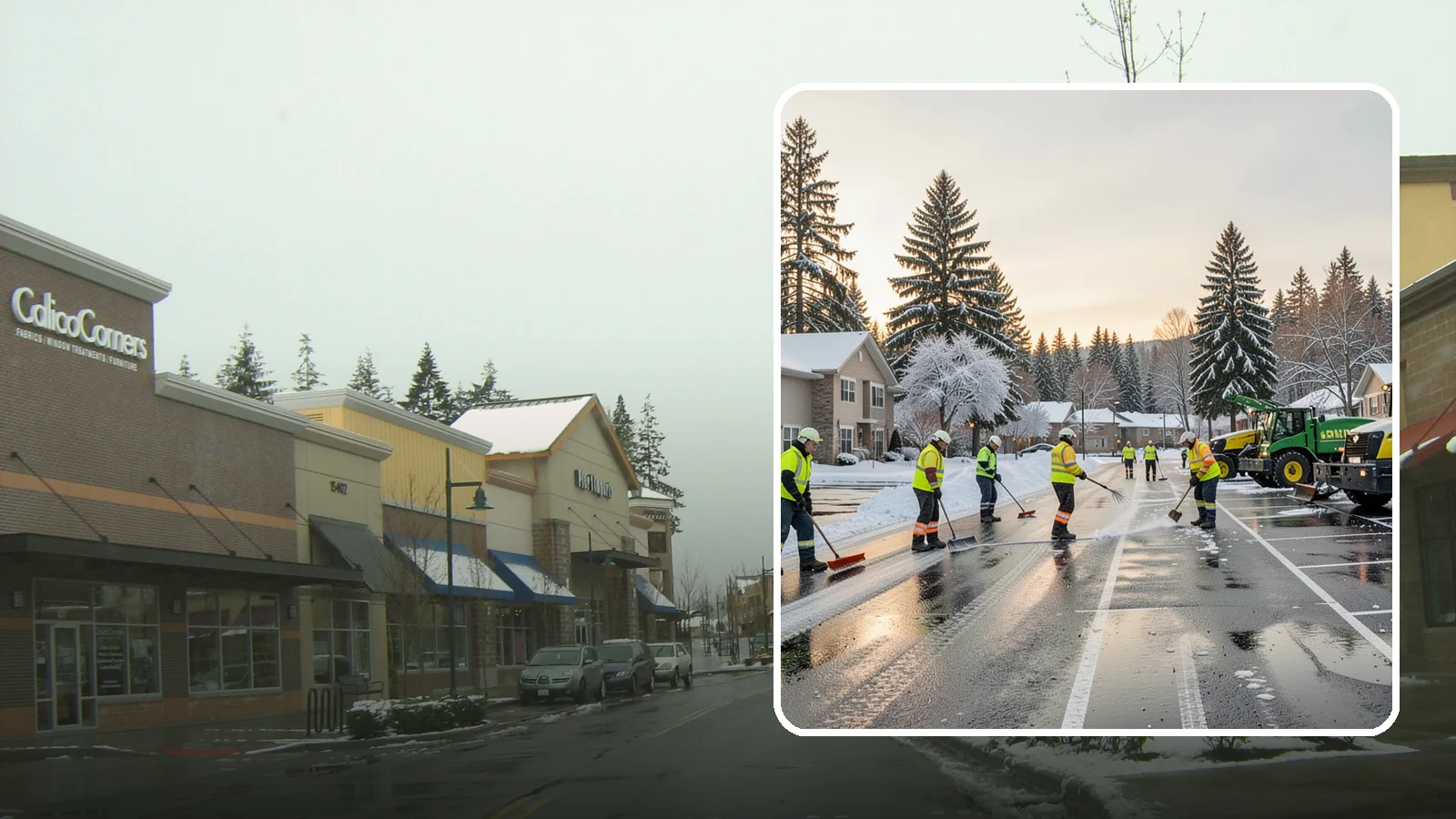 Commercial Snow Removal in Mill Creek, Snohomish County, WA - When a Puget Sound cold snap drops wet snow across your commercial property, our crews keep parking areas, walkways, and access...