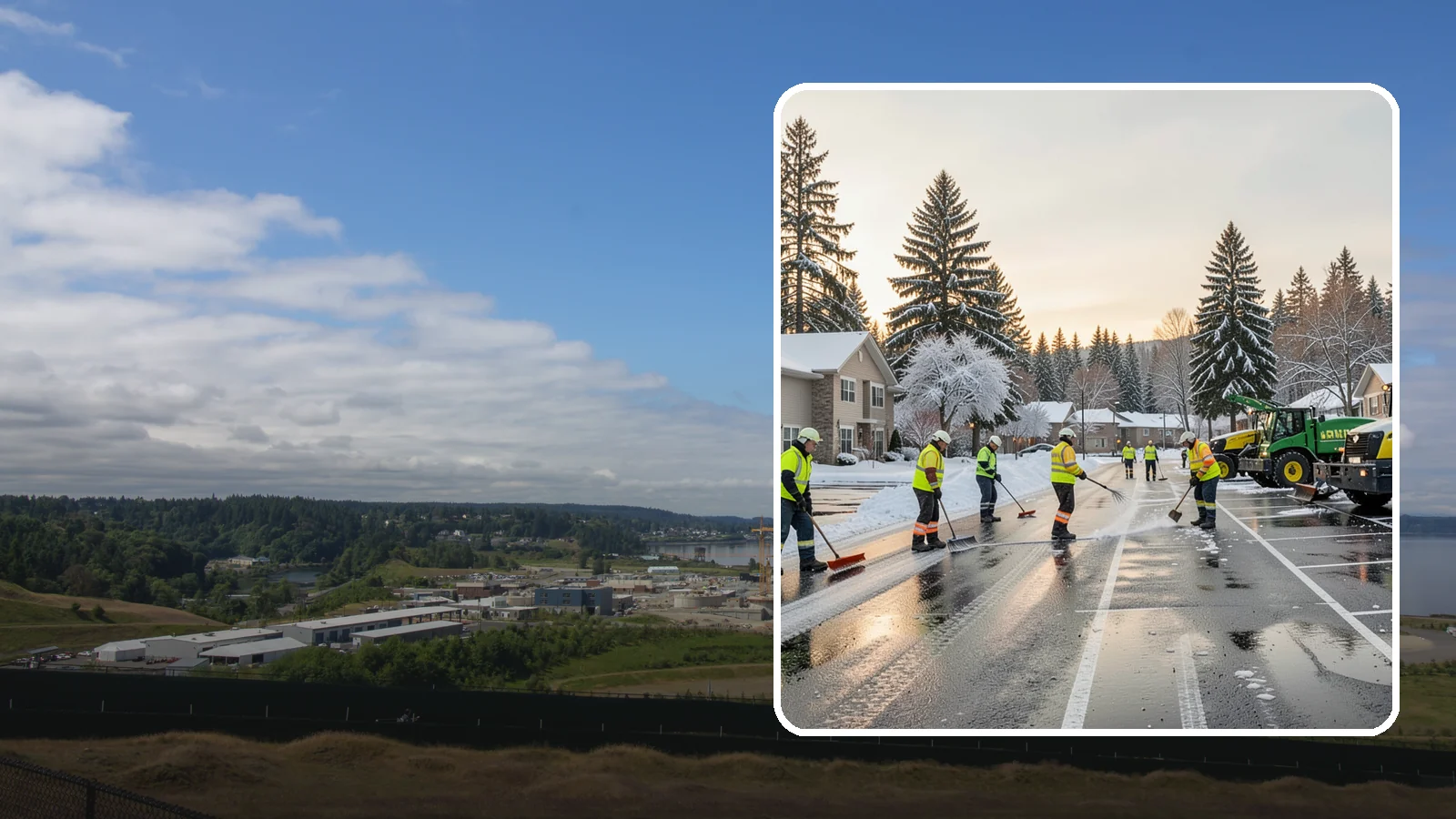 Commercial Snow Removal in University Place, Pierce County, WA - When a Puget Sound cold snap drops wet snow across your commercial property, our crews keep parking areas, walkways, and access...