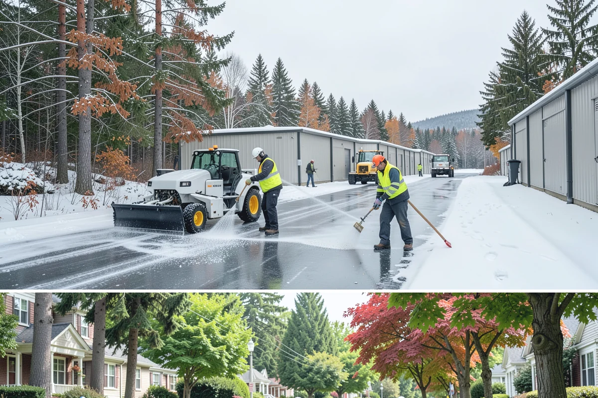 Commercial Stair Clearing in Beaux Arts Village, King County, WA - Exterior stairs require the most vigilant treatment during January freeze-thaw cycles when thin glaze forms and reforms overnight.