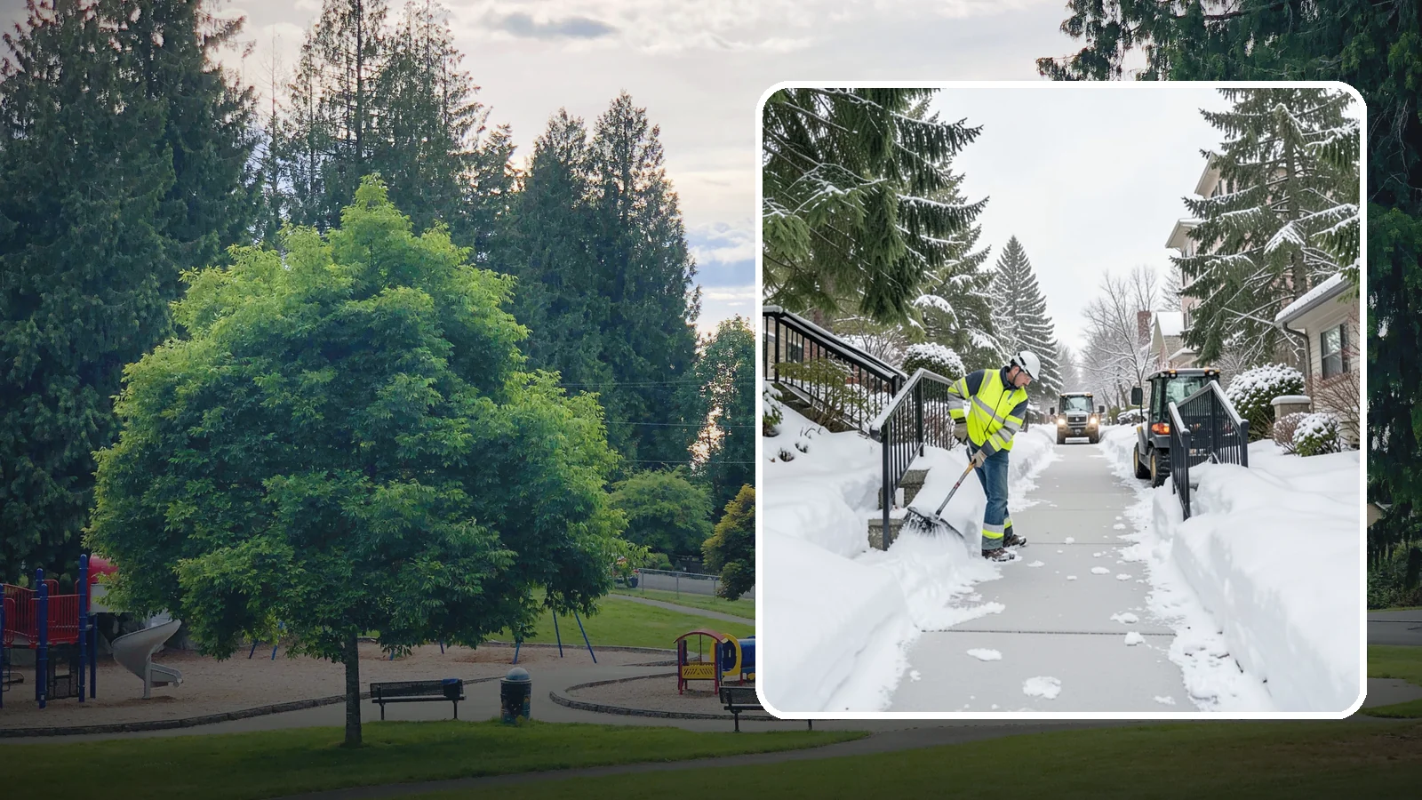 Commercial Stair Clearing in Bonney Lake, Pierce County, WA - Keep exterior stairs and landings on your commercial property safe and slip-free through Western Washington ice events.