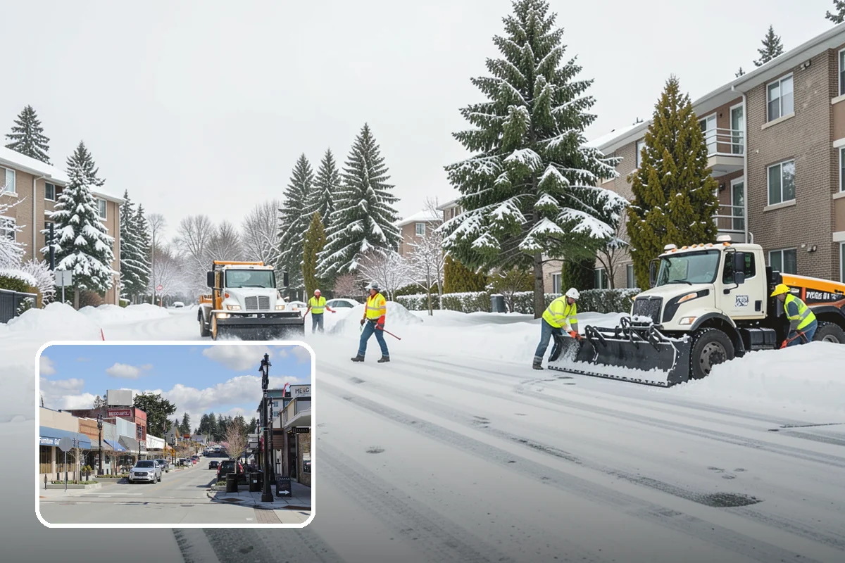 Commercial Stair Clearing in Bothell, King County, WA - Hand-cleared treads and landings on every run