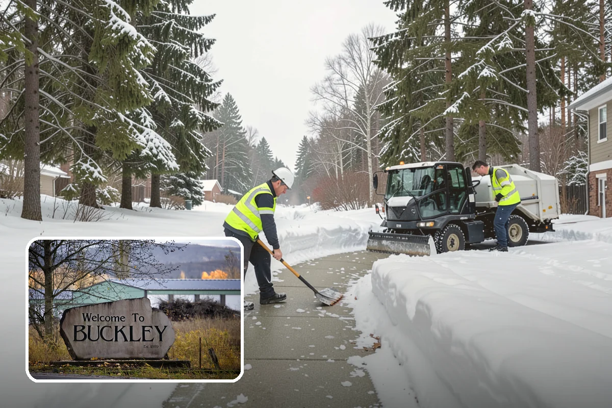 Commercial Stair Clearing in Buckley, Pierce County, WA - Hand-cleared treads and landings on every run