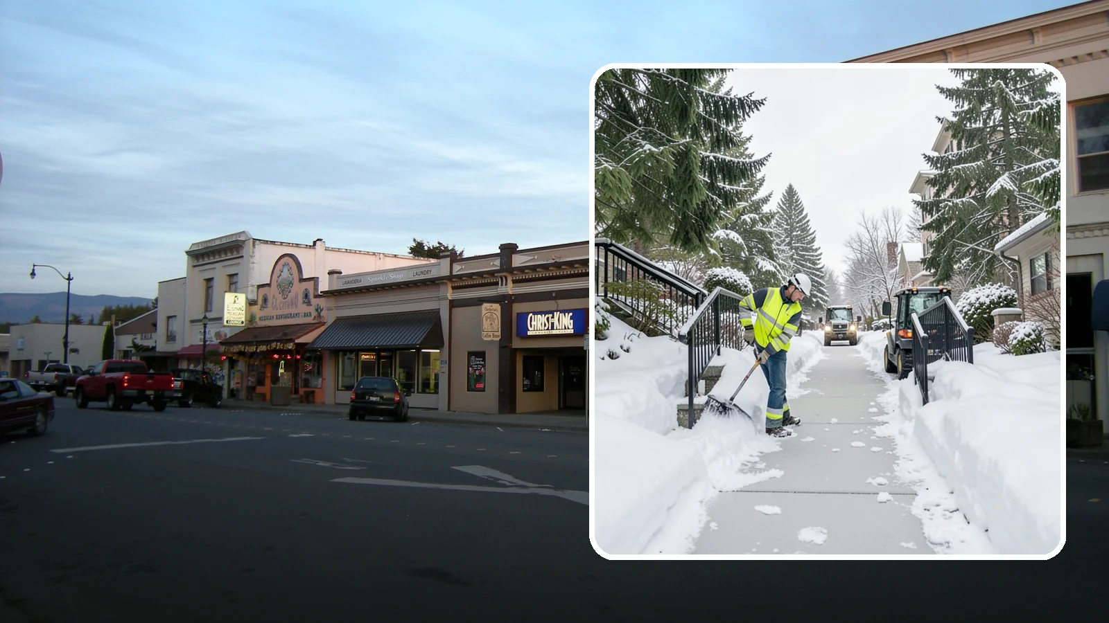 Commercial Stair Clearing in Burlington, Skagit County, WA - Keep exterior stairs and landings on your commercial property safe and slip-free through Western Washington ice events.