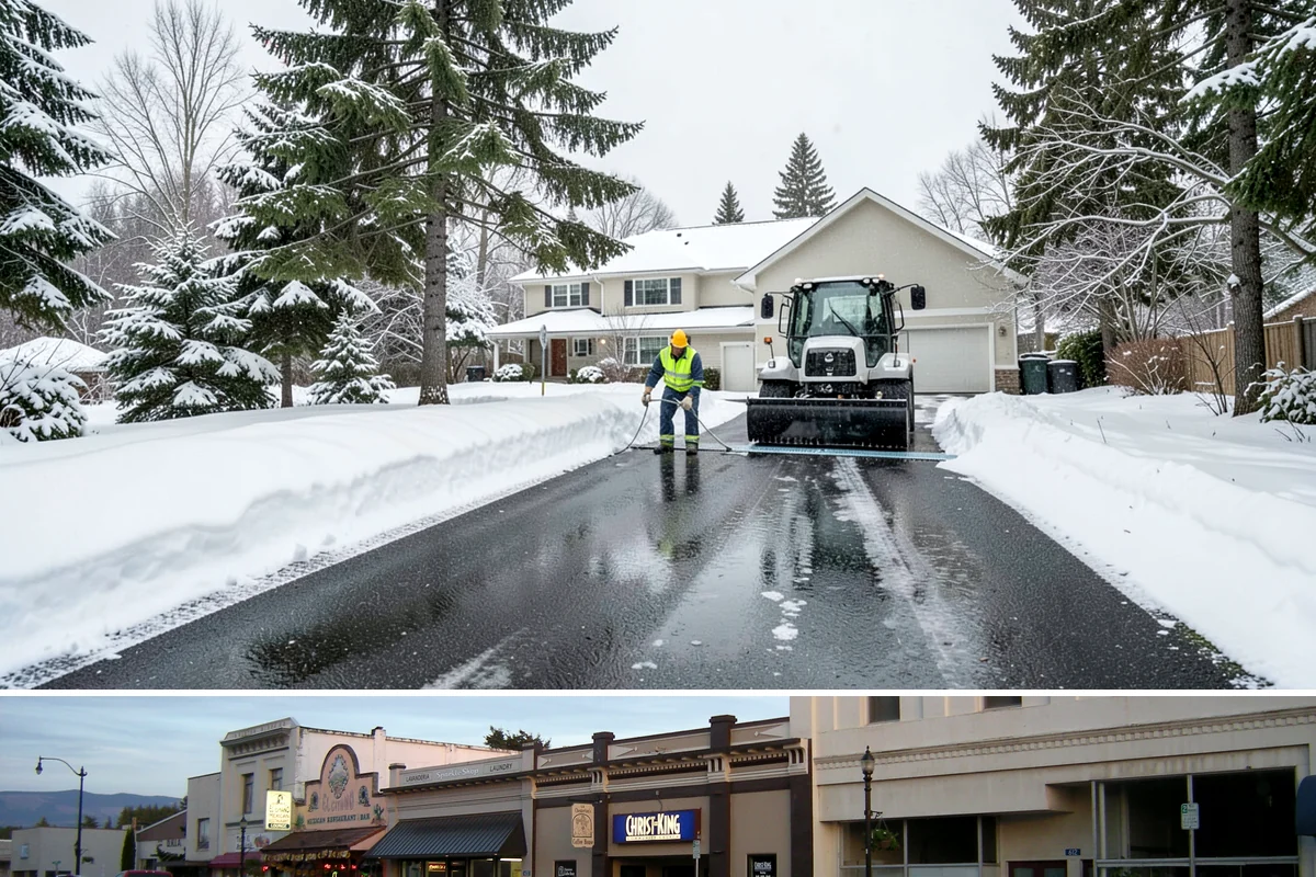 Commercial Stair Clearing in Burlington, Skagit County, WA - Exterior stairs require the most vigilant treatment during January freeze-thaw cycles when thin glaze forms and reforms overnight.