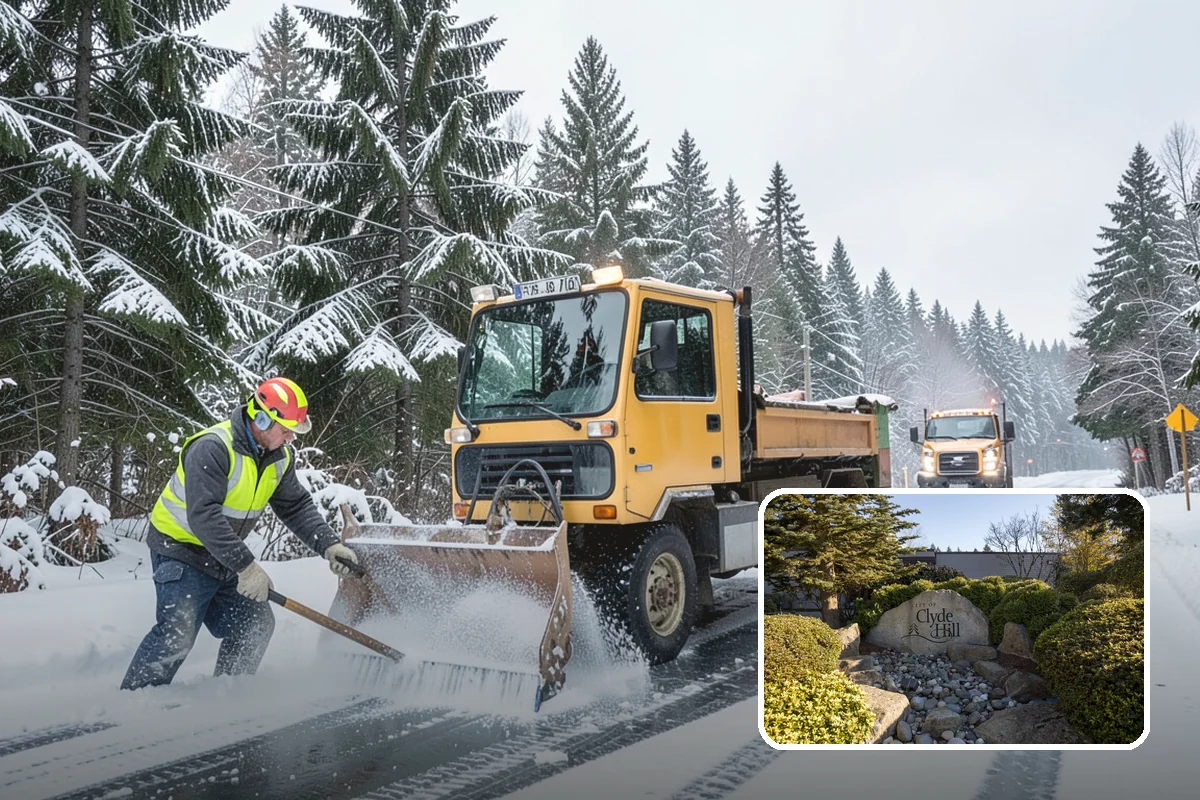 Commercial Stair Clearing in Clyde Hill, King County, WA - Hand-cleared treads and landings on every run