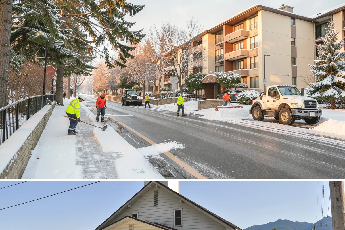 Commercial Stair Clearing in Concrete, Skagit County, WA - Exterior stairs require the most vigilant treatment during January freeze-thaw cycles when thin glaze forms and reforms overnight.