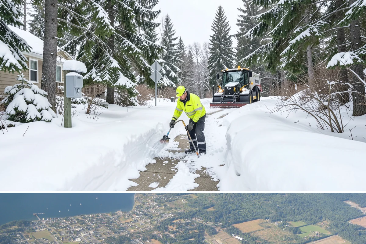 Commercial Stair Clearing in Coupeville, Island County, WA - Exterior stairs require the most vigilant treatment during January freeze-thaw cycles when thin glaze forms and reforms overnight.