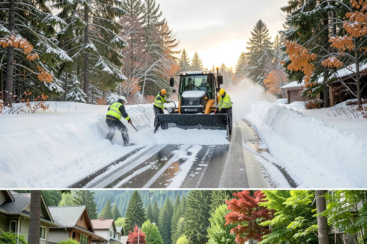 Commercial Stair Clearing in Darrington, Snohomish County, WA - Exterior stairs require the most vigilant treatment during January freeze-thaw cycles when thin glaze forms and reforms overnight.