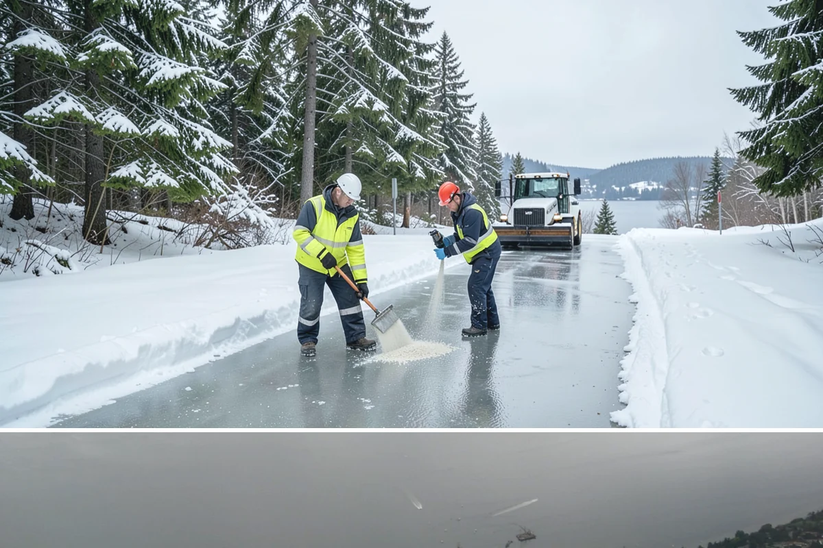 Commercial Stair Clearing in Des Moines, King County, WA - Exterior stairs require the most vigilant treatment during January freeze-thaw cycles when thin glaze forms and reforms overnight.