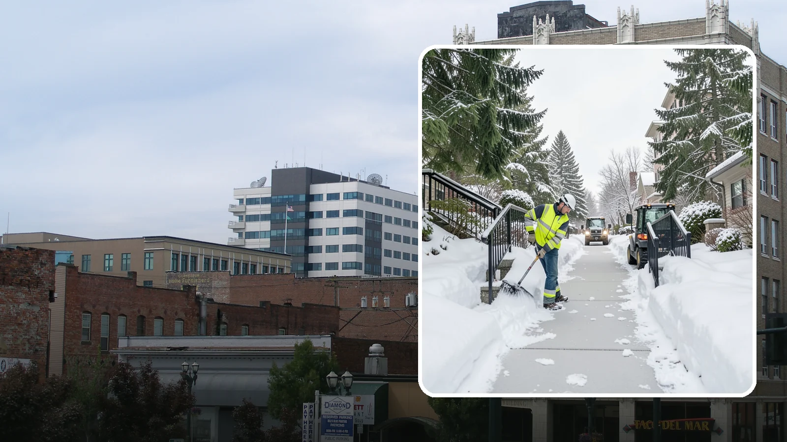 Commercial Stair Clearing in Everett, Snohomish County, WA - Keep exterior stairs and landings on your commercial property safe and slip-free through Western Washington ice events.