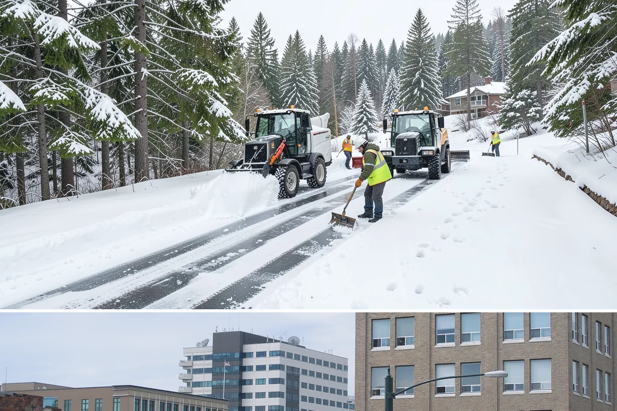 Commercial Stair Clearing in Everett, Snohomish County, WA - Exterior stairs require the most vigilant treatment during January freeze-thaw cycles when thin glaze forms and reforms overnight.