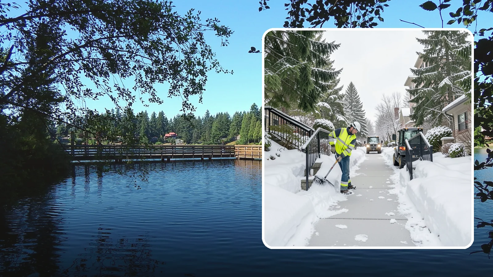 Commercial Stair Clearing in Federal Way, King County, WA - Keep exterior stairs and landings on your commercial property safe and slip-free through Western Washington ice events.
