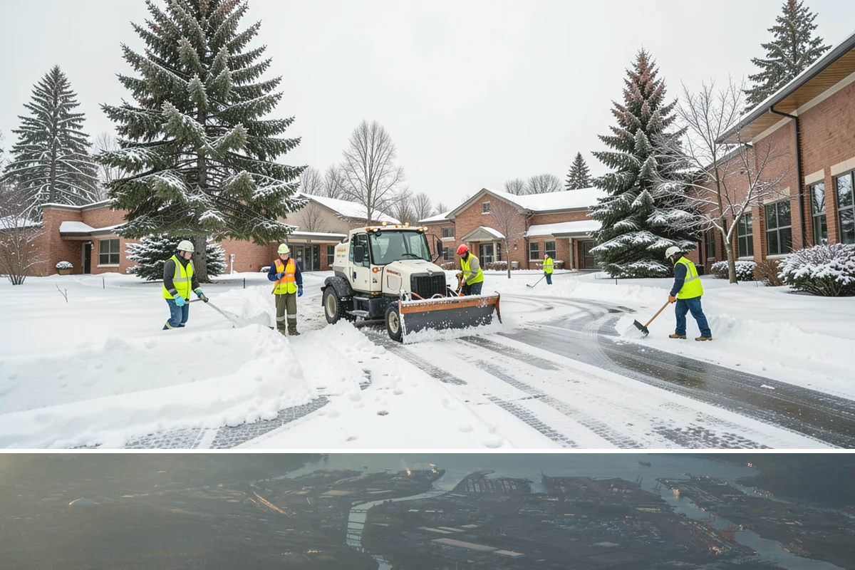 Commercial Stair Clearing in Fife, Pierce County, WA - Exterior stairs require the most vigilant treatment during January freeze-thaw cycles when thin glaze forms and reforms overnight.