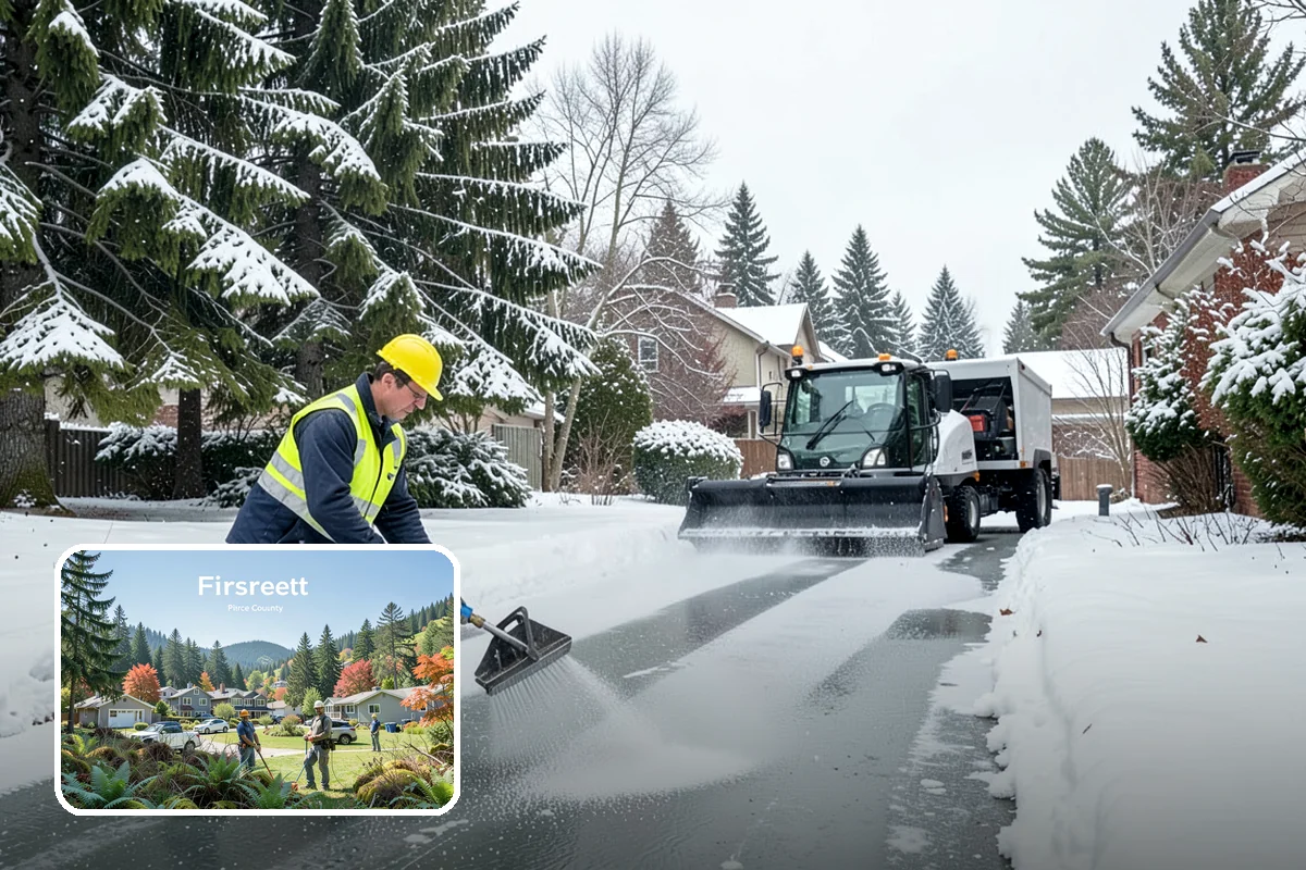 Commercial Stair Clearing in Fircrest, Pierce County, WA - Hand-cleared treads and landings on every run