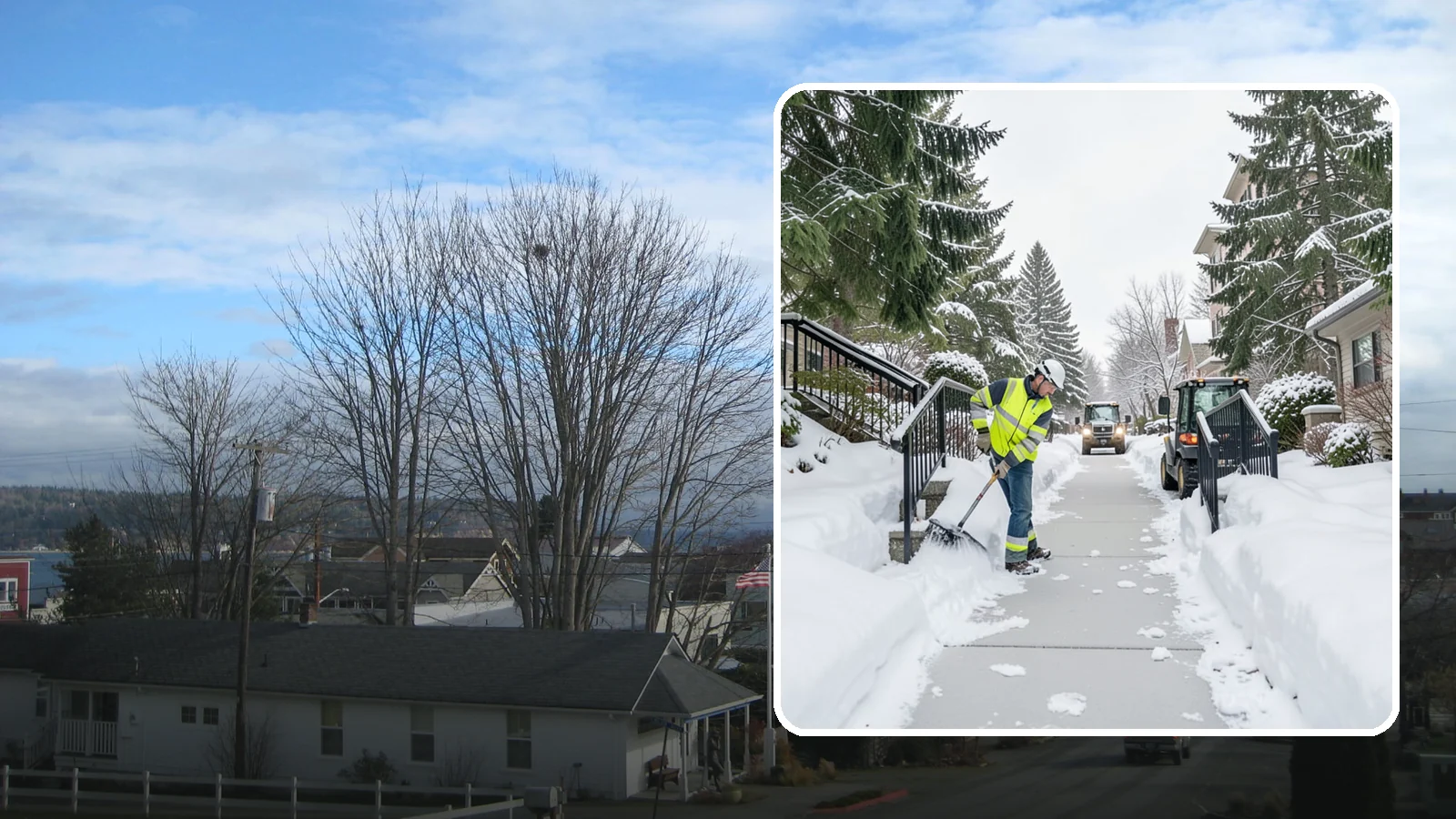Commercial Stair Clearing in Langley, Island County, WA - Keep exterior stairs and landings on your commercial property safe and slip-free through Western Washington ice events.
