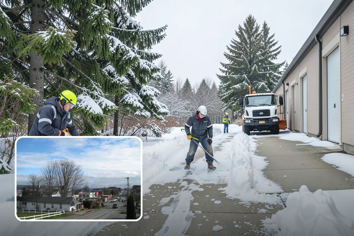 Commercial Stair Clearing in Langley, Island County, WA - Hand-cleared treads and landings on every run