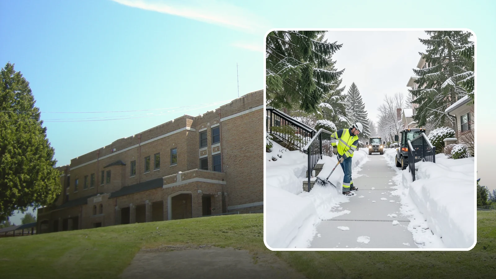 Commercial Stair Clearing in Maple Valley, King County, WA - Keep exterior stairs and landings on your commercial property safe and slip-free through Western Washington ice events.