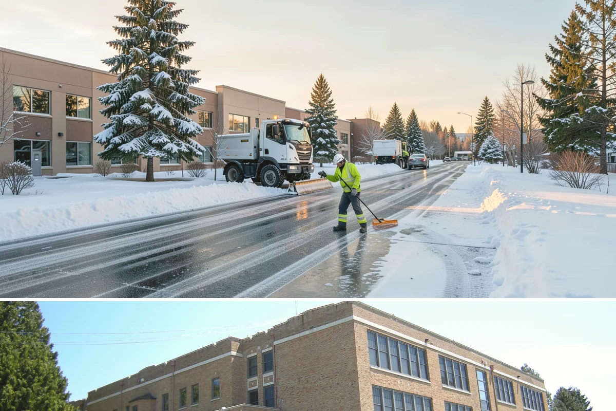 Commercial Stair Clearing in Maple Valley, King County, WA - Exterior stairs require the most vigilant treatment during January freeze-thaw cycles when thin glaze forms and reforms overnight.