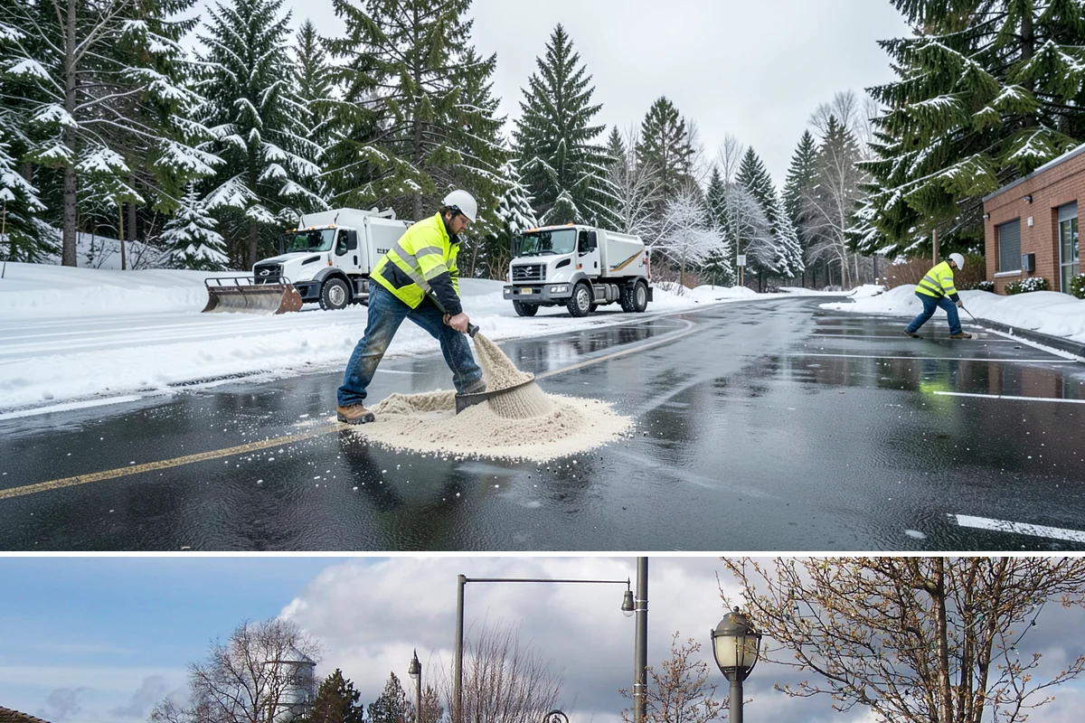 Commercial Stair Clearing in Marysville, Snohomish County, WA - Exterior stairs require the most vigilant treatment during January freeze-thaw cycles when thin glaze forms and reforms overnight.