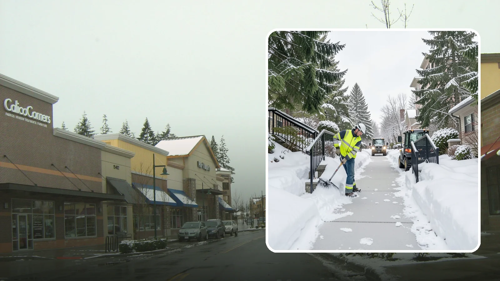 Commercial Stair Clearing in Mill Creek, Snohomish County, WA - Keep exterior stairs and landings on your commercial property safe and slip-free through Western Washington ice events.
