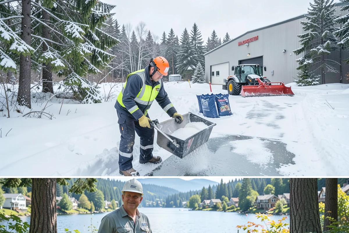 Commercial Stair Clearing in Milton, King County, WA - Exterior stairs require the most vigilant treatment during January freeze-thaw cycles when thin glaze forms and reforms overnight.