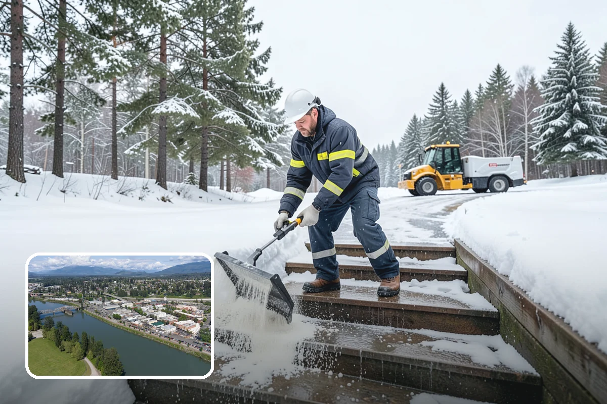 Commercial Stair Clearing in Mount Vernon, Skagit County, WA - Hand-cleared treads and landings on every run