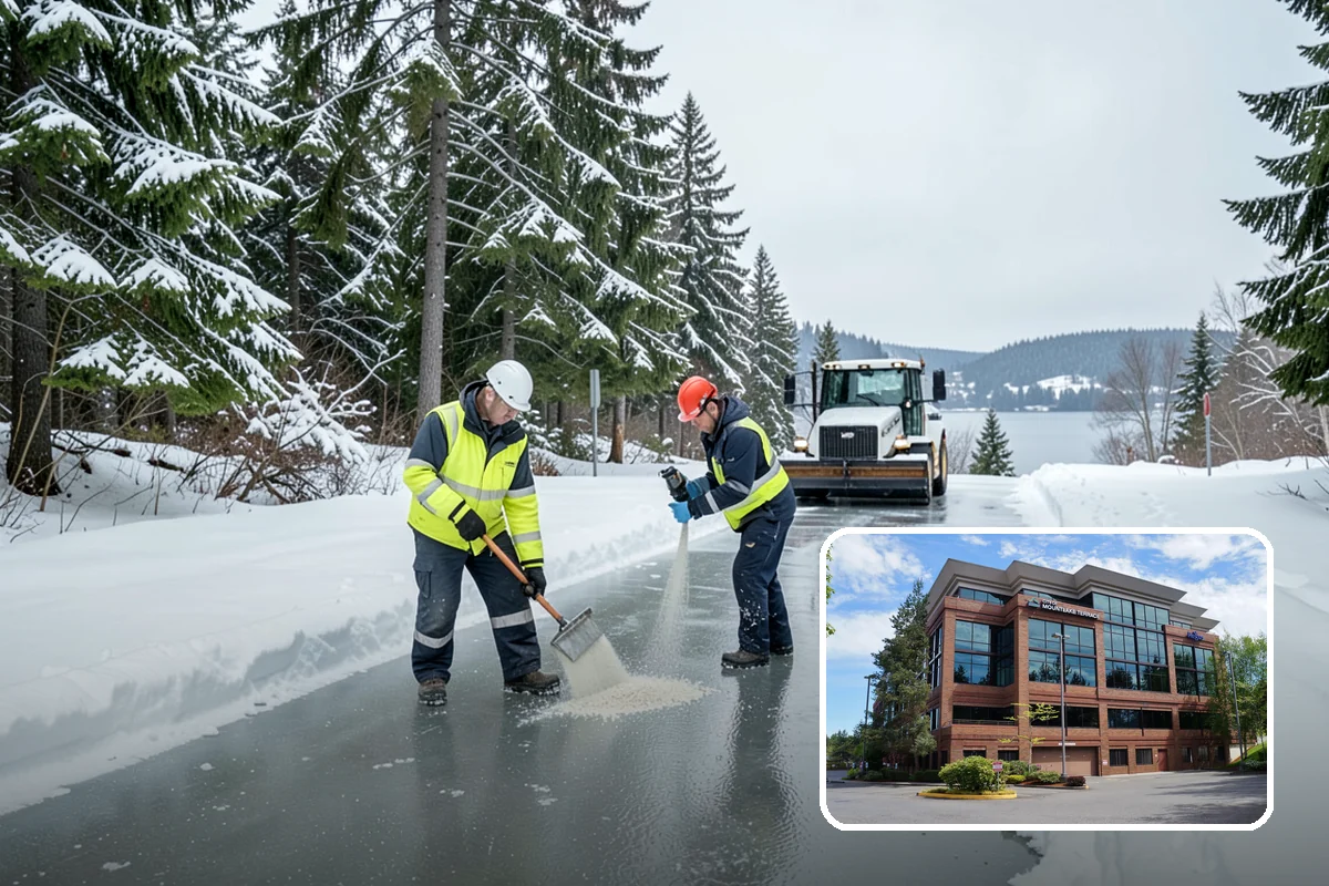 Commercial Stair Clearing in Mountlake Terrace, Snohomish County, WA - Hand-cleared treads and landings on every run