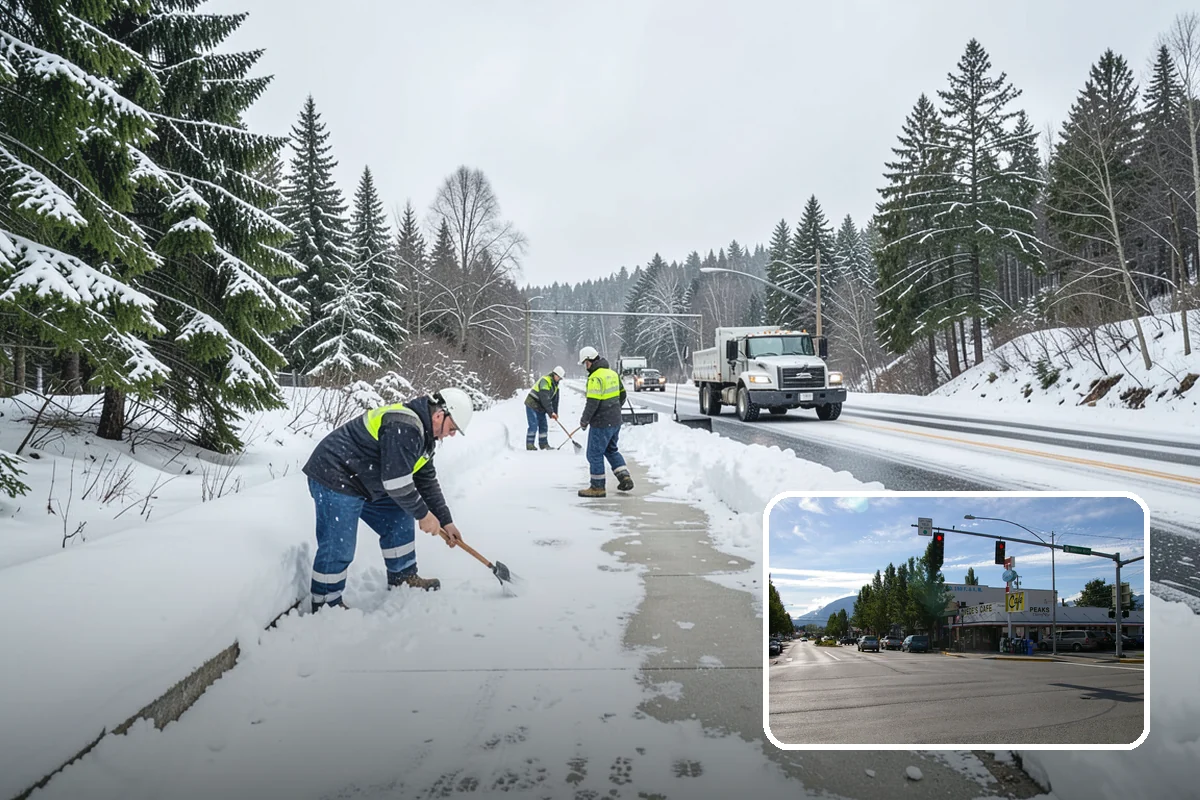 Commercial Stair Clearing in North Bend, King County, WA - Hand-cleared treads and landings on every run