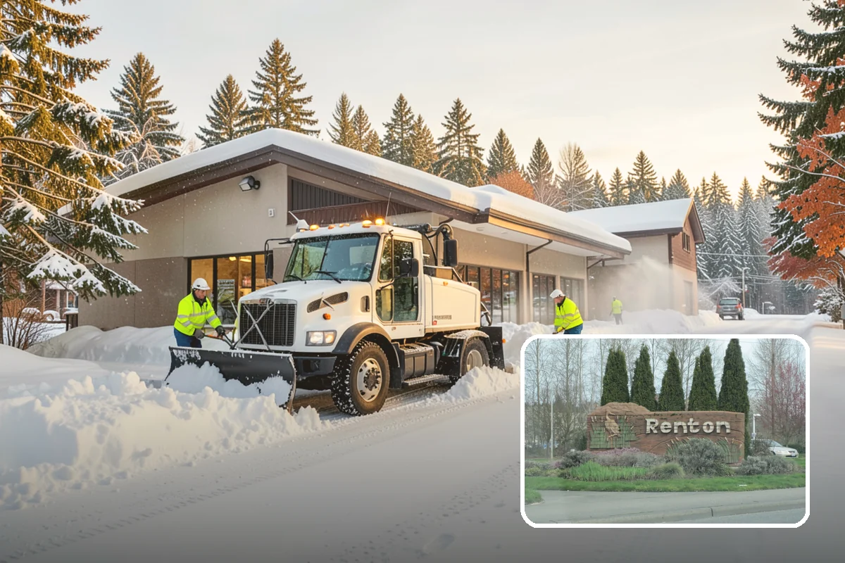 Commercial Stair Clearing in Renton, King County, WA - Hand-cleared treads and landings on every run