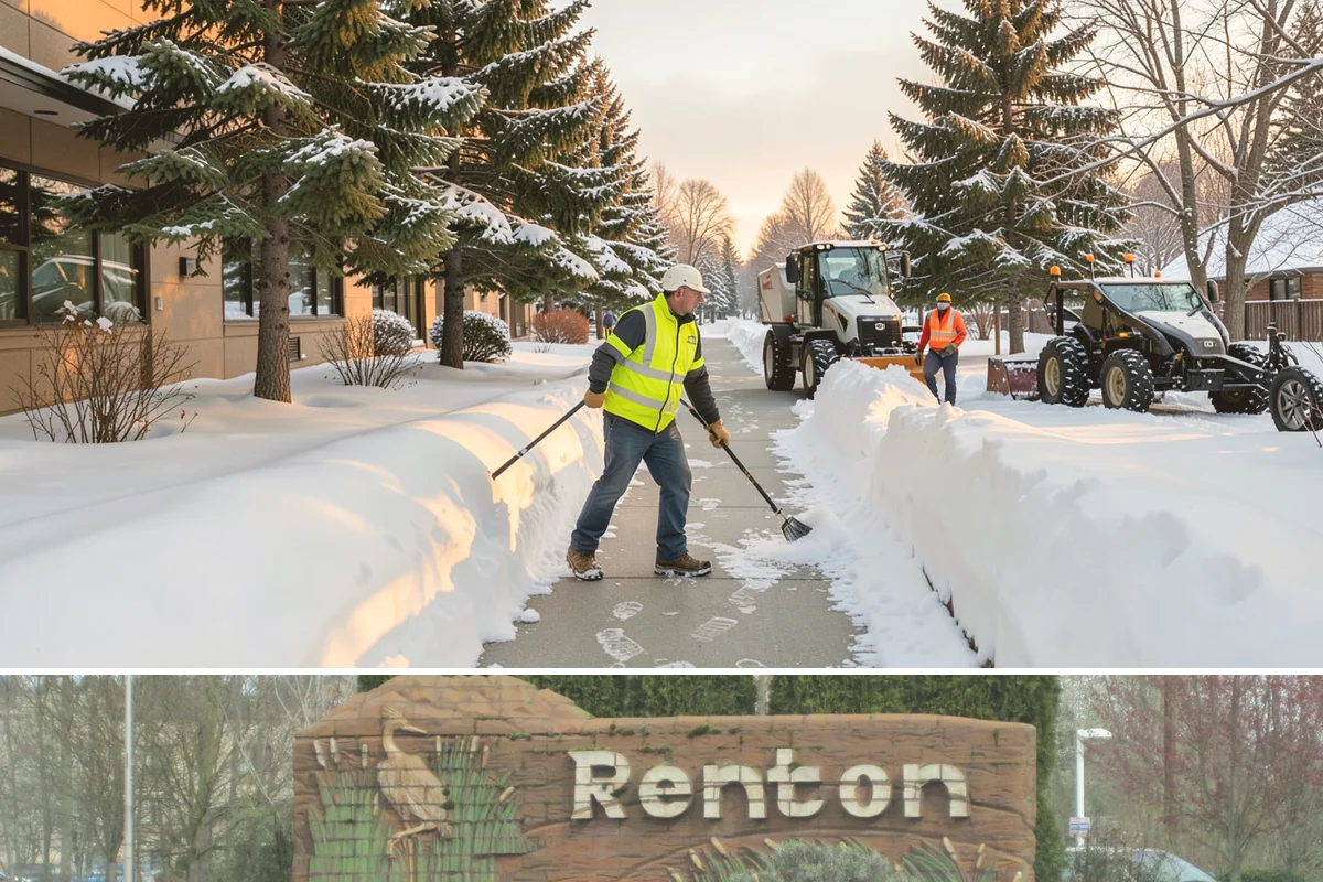 Commercial Stair Clearing in Renton, King County, WA - Exterior stairs require the most vigilant treatment during January freeze-thaw cycles when thin glaze forms and reforms overnight.