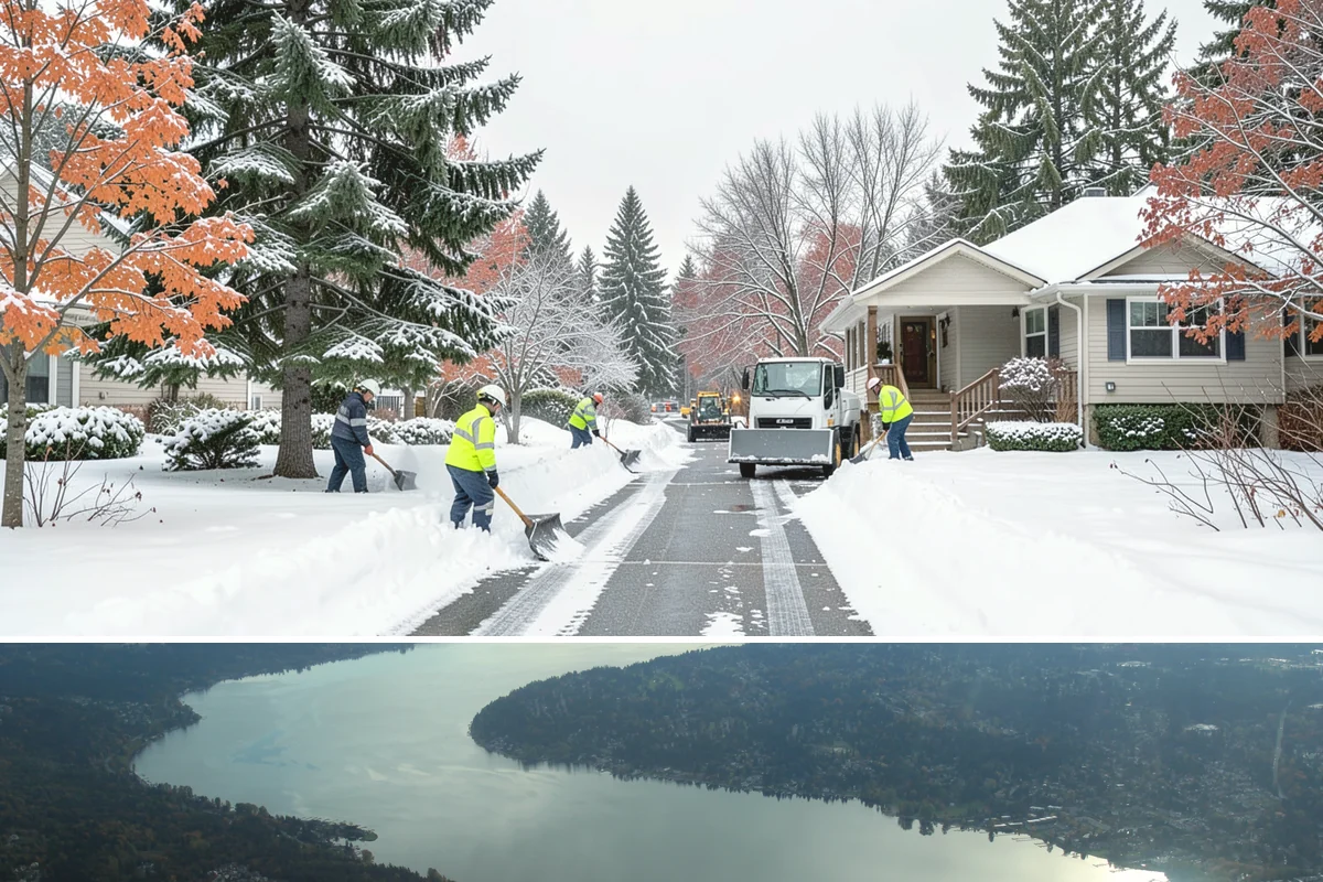 Commercial Stair Clearing in Sammamish, King County, WA - Exterior stairs require the most vigilant treatment during January freeze-thaw cycles when thin glaze forms and reforms overnight.
