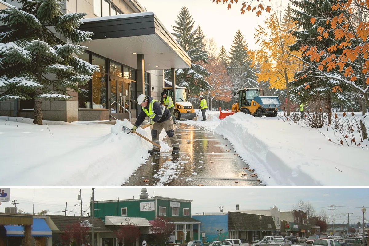 Commercial Stair Clearing in Stanwood, Snohomish County, WA - Exterior stairs require the most vigilant treatment during January freeze-thaw cycles when thin glaze forms and reforms overnight.