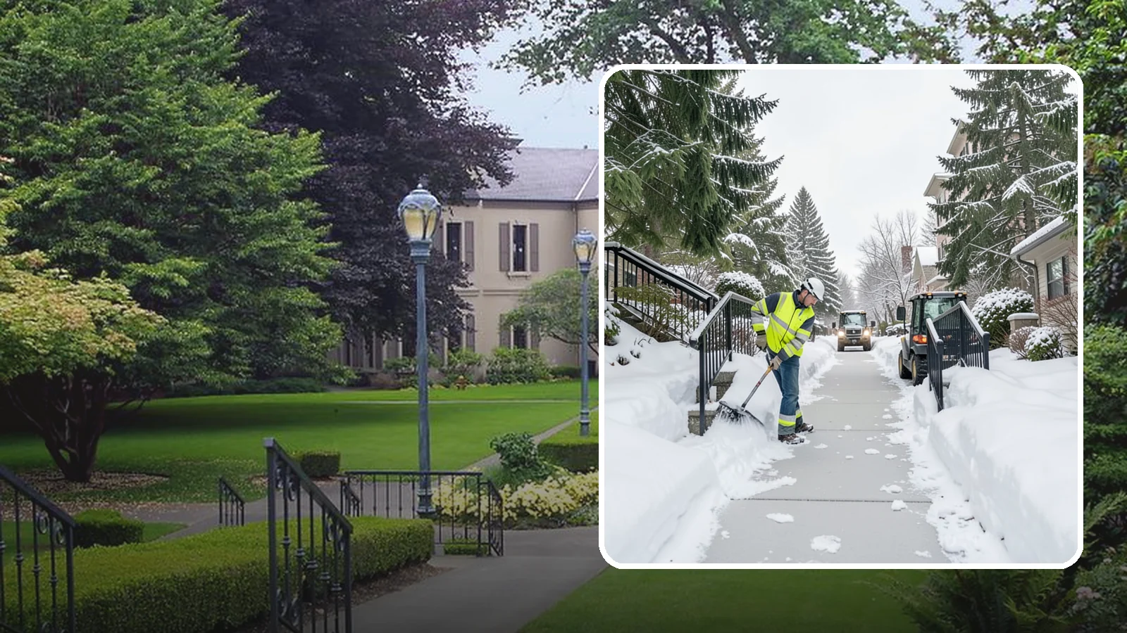 Commercial Stair Clearing in Woodinville, King County, WA - Keep exterior stairs and landings on your commercial property safe and slip-free through Western Washington ice events.