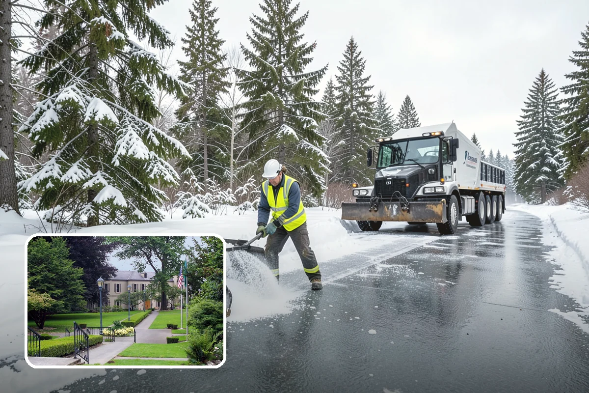 Commercial Stair Clearing in Woodinville, King County, WA - Hand-cleared treads and landings on every run