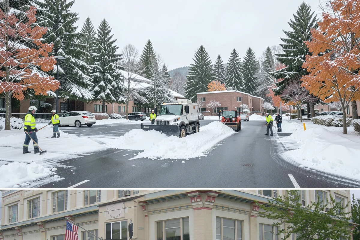 Commercial Walkway Clearing in Anacortes, Skagit County, WA - Internal walkways need consistent treatment through midwinter when shaded connecting paths refreeze long after open areas clear.