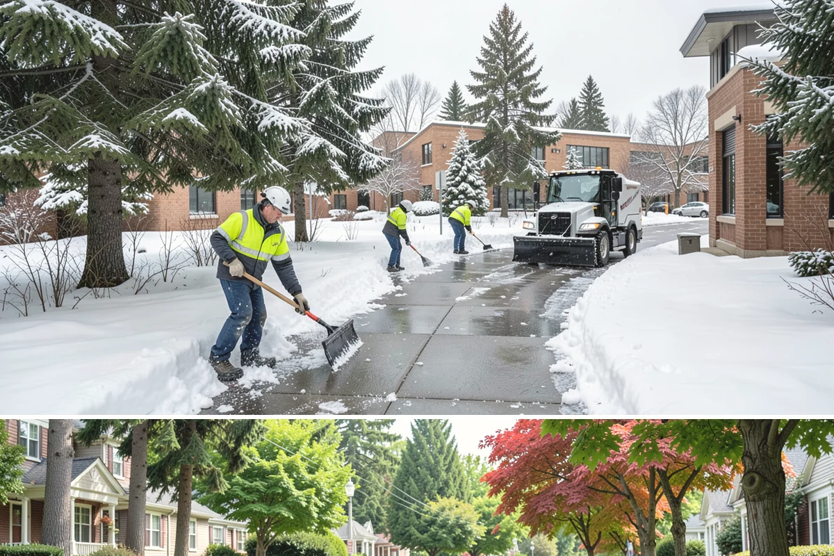 Commercial Walkway Clearing in Beaux Arts Village, King County, WA - Internal walkways need consistent treatment through midwinter when shaded connecting paths refreeze long after open areas clear.