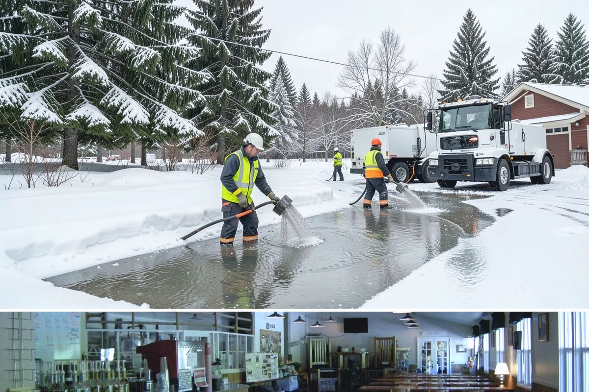 Commercial Walkway Clearing in Black Diamond, King County, WA - Internal walkways need consistent treatment through midwinter when shaded connecting paths refreeze long after open areas clear.