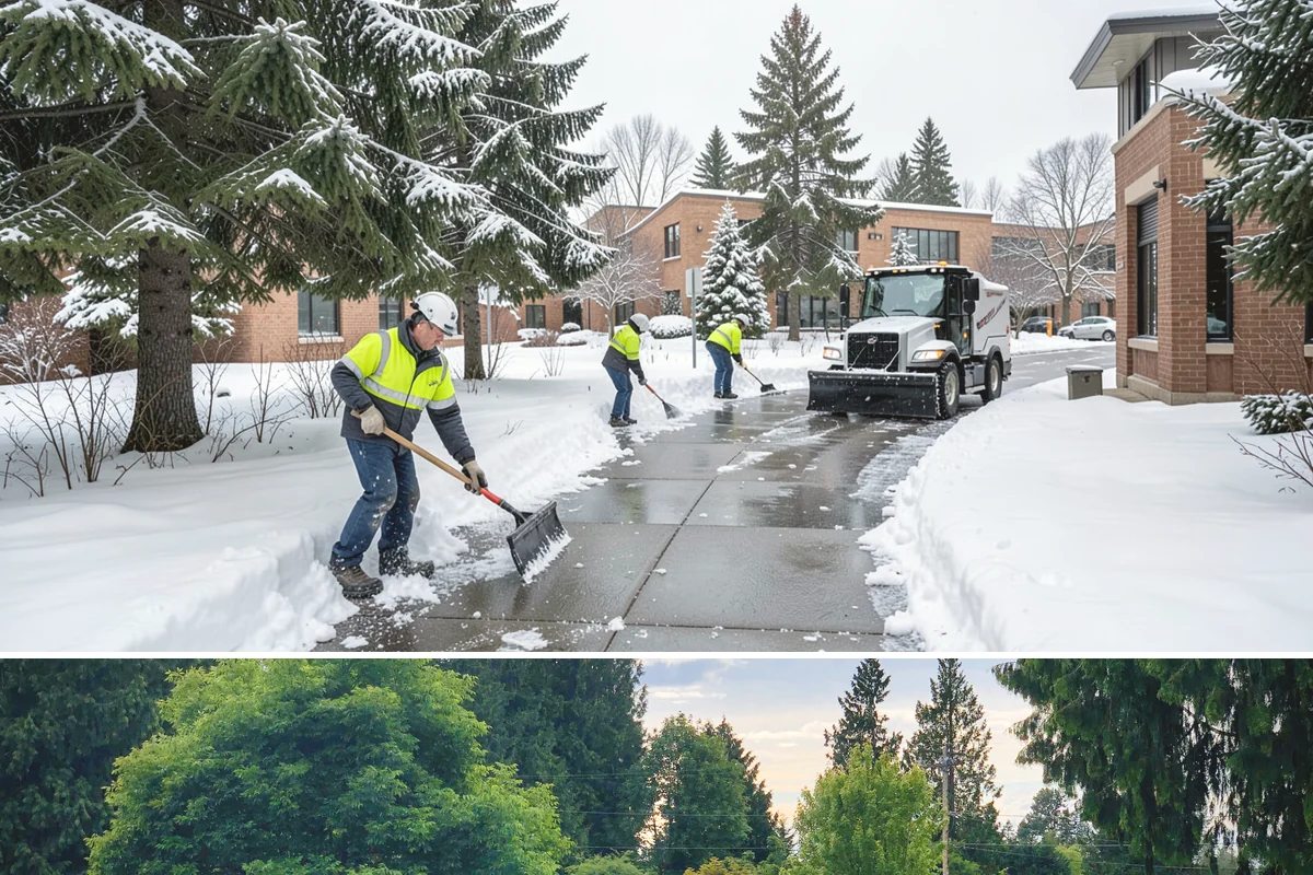 Commercial Walkway Clearing in Bonney Lake, Pierce County, WA - Internal walkways need consistent treatment through midwinter when shaded connecting paths refreeze long after open areas clear.