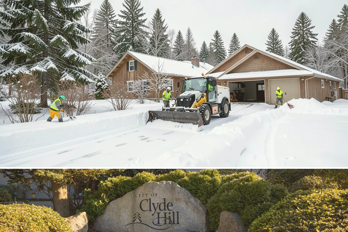 Commercial Walkway Clearing in Clyde Hill, King County, WA - Internal walkways need consistent treatment through midwinter when shaded connecting paths refreeze long after open areas clear.