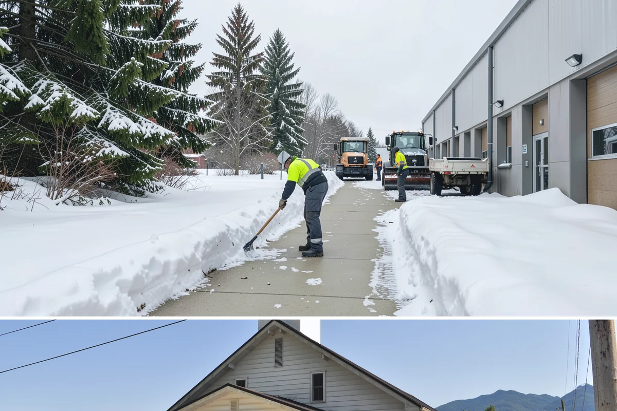 Commercial Walkway Clearing in Concrete, Skagit County, WA - Internal walkways need consistent treatment through midwinter when shaded connecting paths refreeze long after open areas clear.